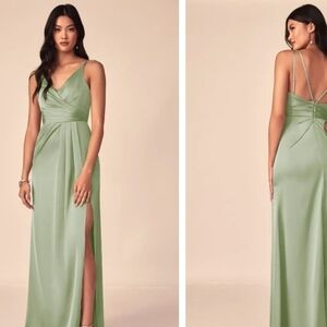 Azazie Aqua Stretch Satin Dress In Dusty Sage